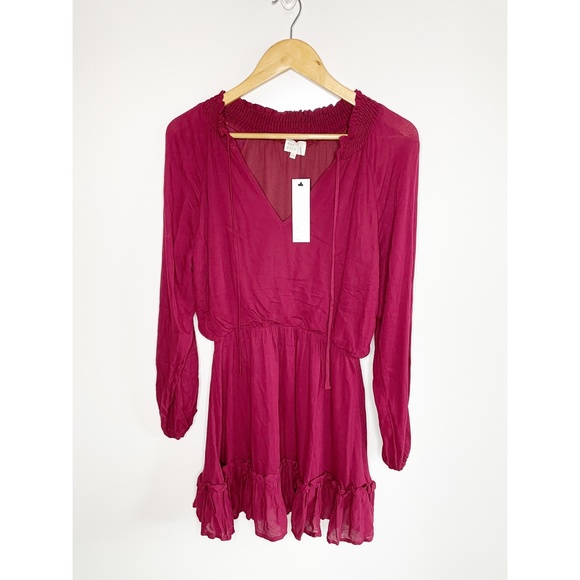 👑VICI Jonah Long Sleeve Ruffle Dress Wine! - Picture 3 of 5